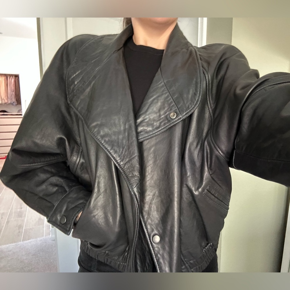 Black Leather bomber Jacket